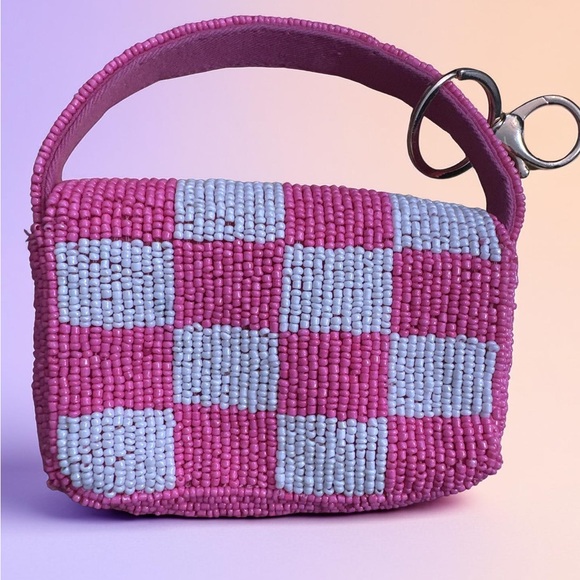 Anthropologie Fiona Beaded Charm Bag ($48 New) Pink & White !!!! - Picture 4 of 6